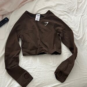 Gymshark Dark Brown Long Sleeve Crop Top